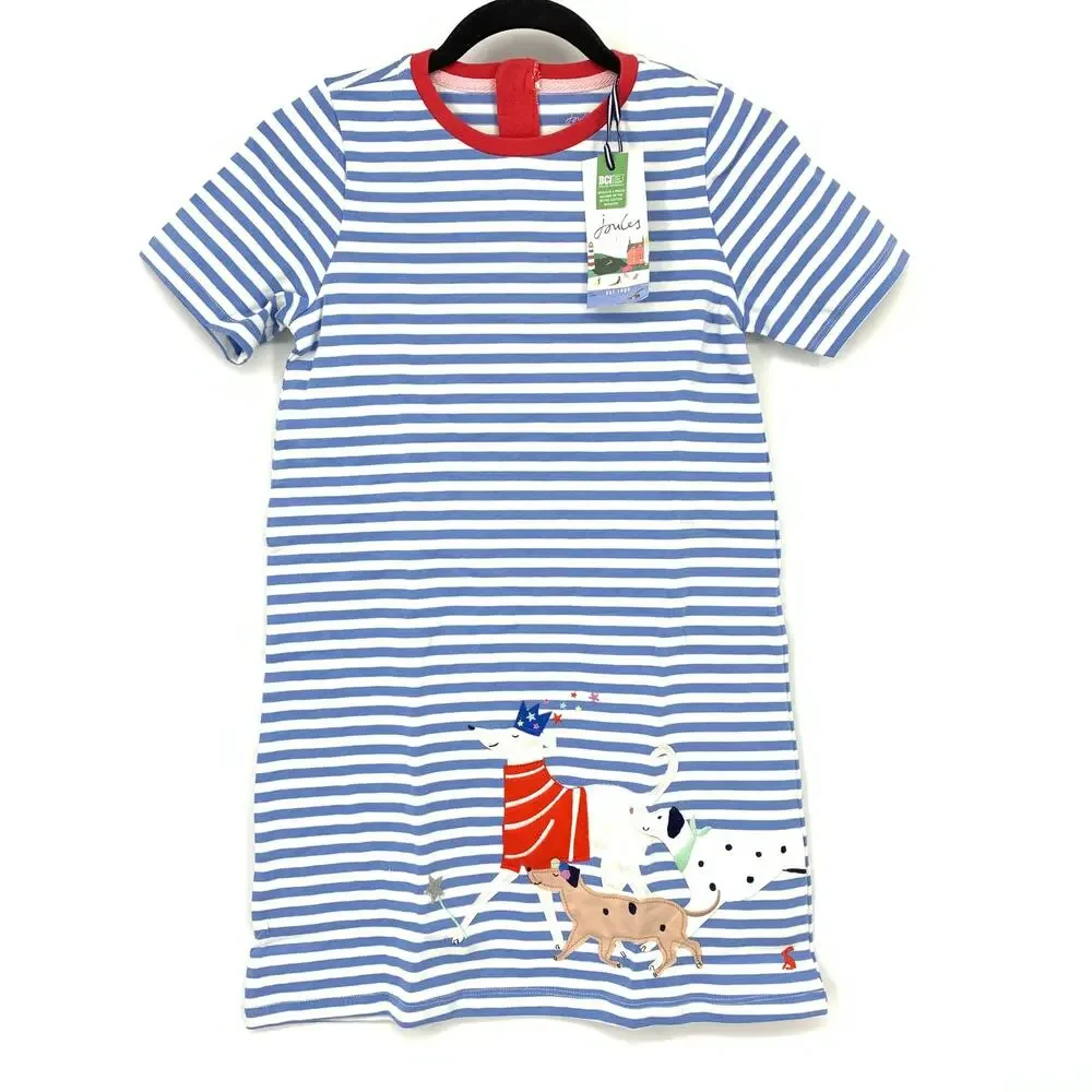 Joules Made For Mischief Rosalee Short Sleeve Dress Girls 10 Blue White Stripe